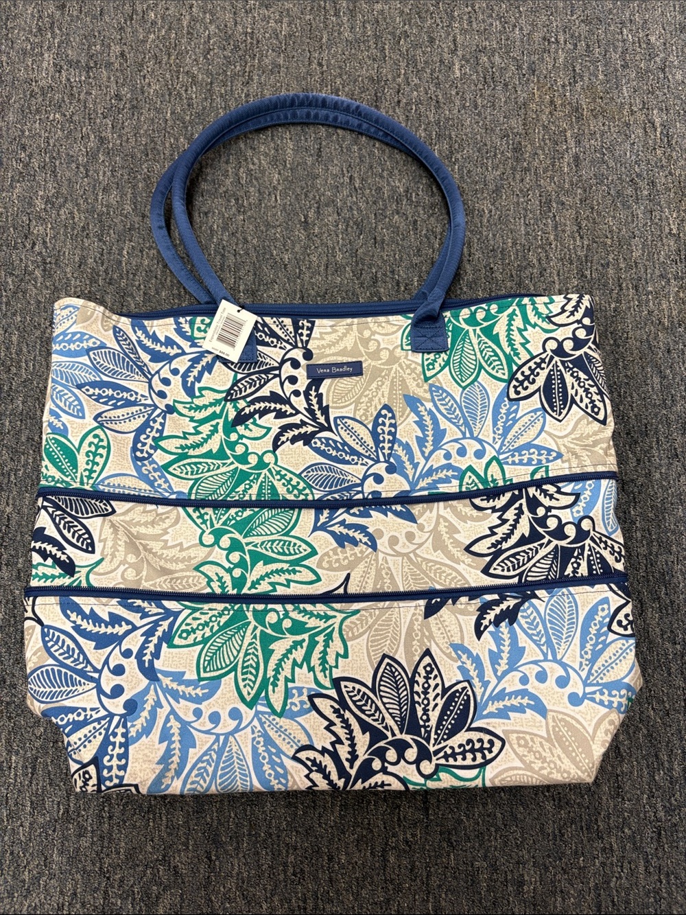 Vera Bradley Navy, Teal & Cream Floral Expandable Tote